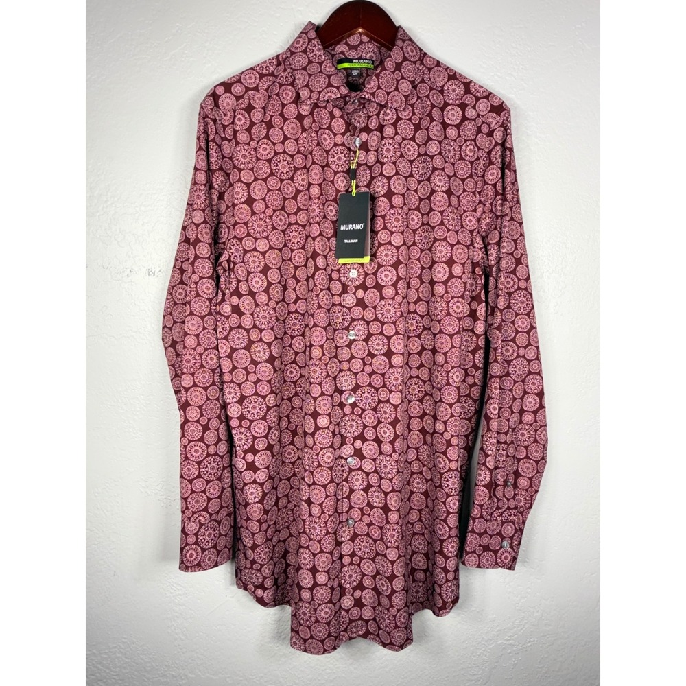 Murano Performance Mens Tall LT Burgundy Mandala Medallion Stretch Shirt NWT